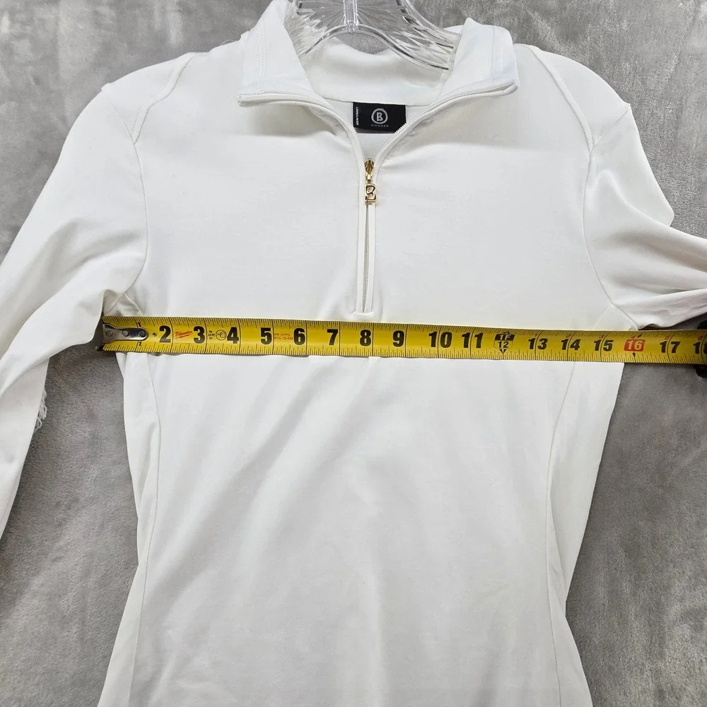 Bogner Women XS Quarter Zip Pullover White Fringe Long Sleeve Logo Top - Picture 6 of 10